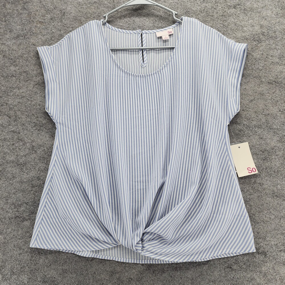 Kohls SO Shirt Womens Small Short Sleeve Blue Striped